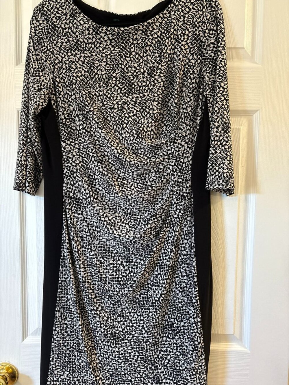 Lauren Ralph Lauren Black & White Geometric 3/4 Sleeve Sheath Dress